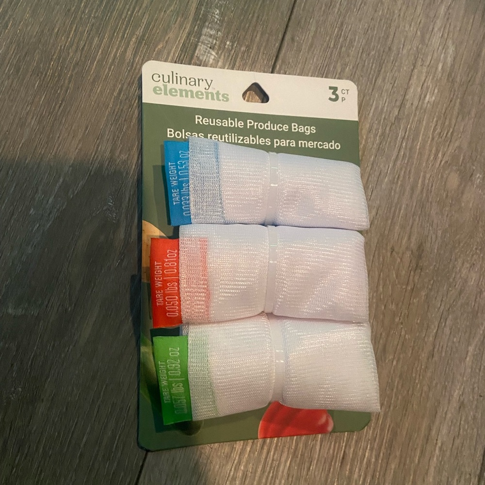Culinary Elements Reusable Produce Bags - White with Color Tabs (3pc)